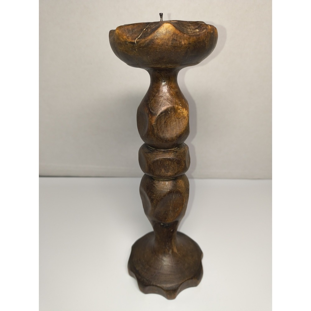 Vintage‎ Hand Carved Wood Candle Holder Candlestick Made In Spain
